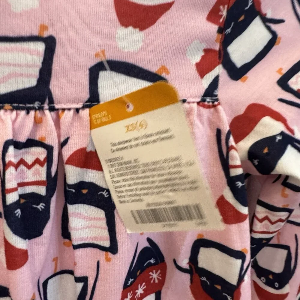 GYMBOREE Nightgown Size XS/4 Girls Pink Penguin Long Sleeve Pajama Night Gown